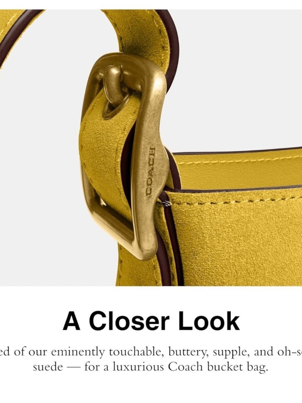 COACH Bleecker Yellow Bucket Bag 21 Suede Buckle - Picture 6 of 6